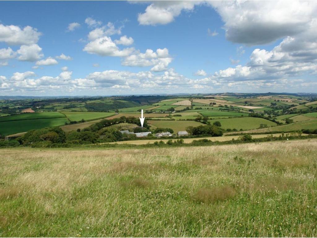 a field of grass with a monument in the distance at The Roundhouse in Halwell