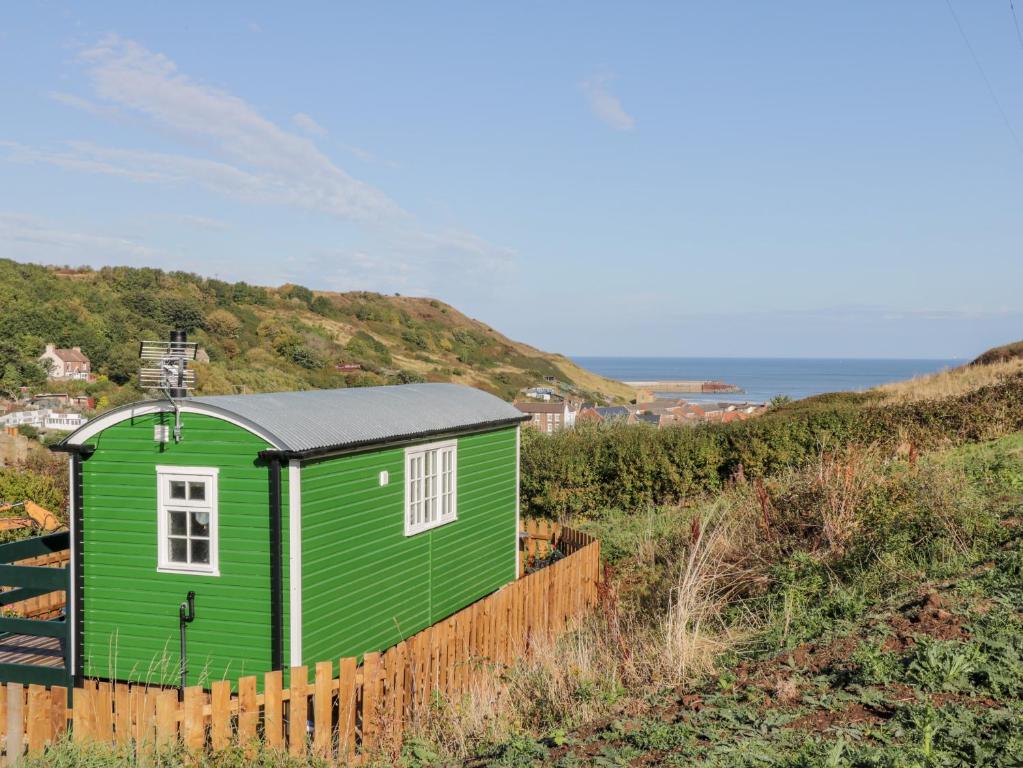 a green house on the side of a hill at Lady Bird Retreat in Saltburn-by-the-Sea
