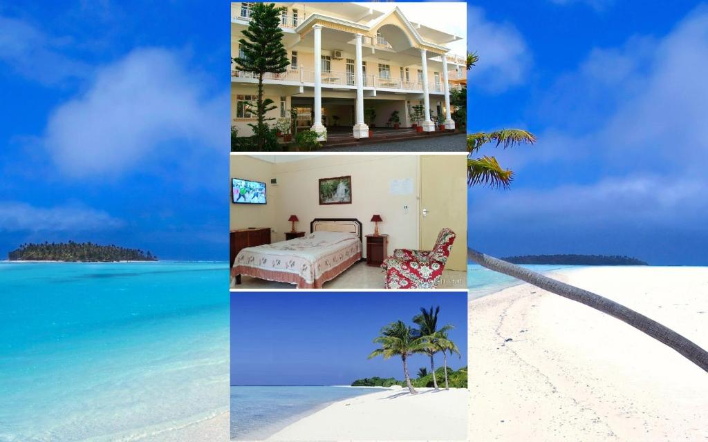 a collage of photos of a house on the beach at Alpha Villa in Flic-en-Flac