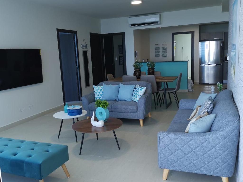 A seating area at Ocean 3, Playa Blanca