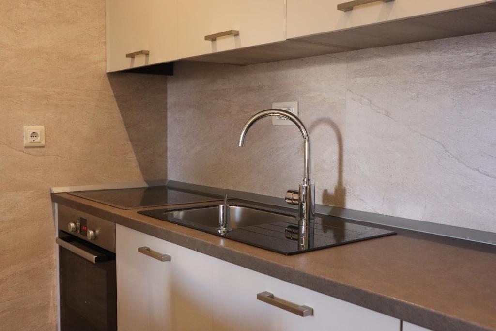 a kitchen with a sink and a counter at Hotel Villa Gracia in Budva