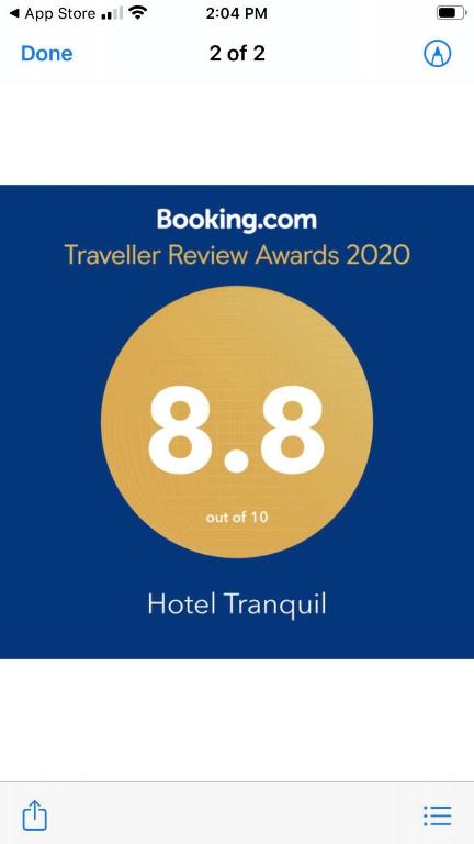 Certifikát, hodnocení, plakát nebo jiný dokument vystavený v ubytování Hotel Tranquil