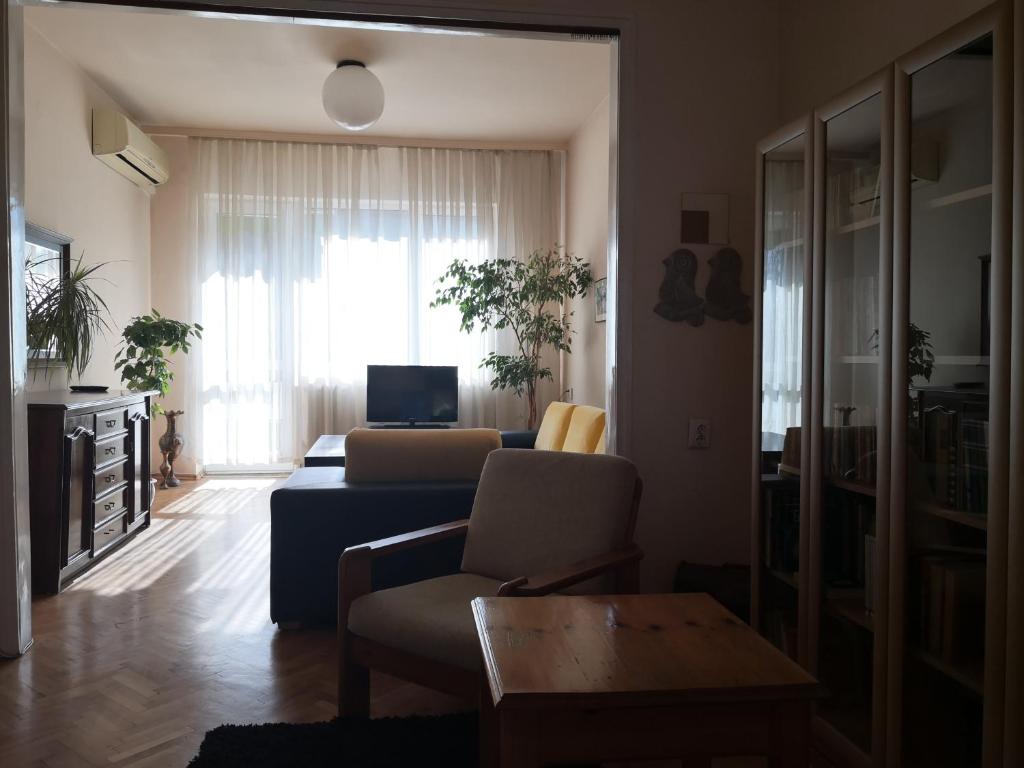 una sala de estar con un sofá y una mesa en Maritza Apartment, en Plovdiv