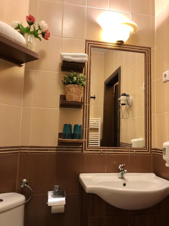 Koupelna v ubytování Ambrózia Étterem és Panzió