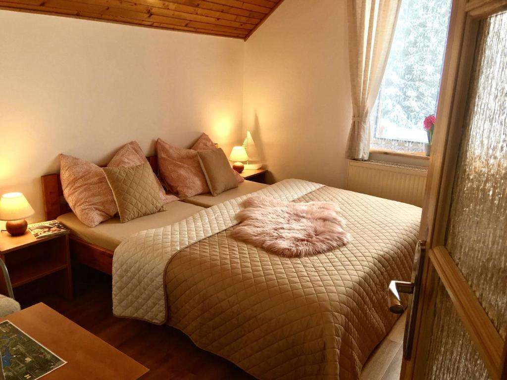 Postel nebo postele na pokoji v ubytování Chalupa Václav Lipno