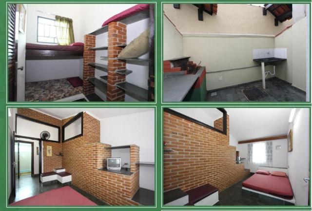 4 immagini di una camera con un muro di mattoni di Condomínio Vila Gustavo -excelente localização a Caraguatatuba