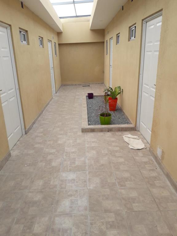 un couloir vide d'un bureau avec portes et plantes dans l'établissement NUNA, à San Salvador de Jujuy