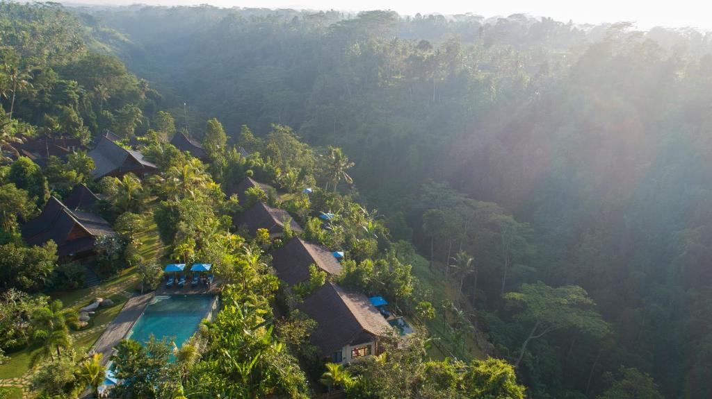 an aerial view of a resort in a forest at Ubud Valley Boutique Resort in Ubud