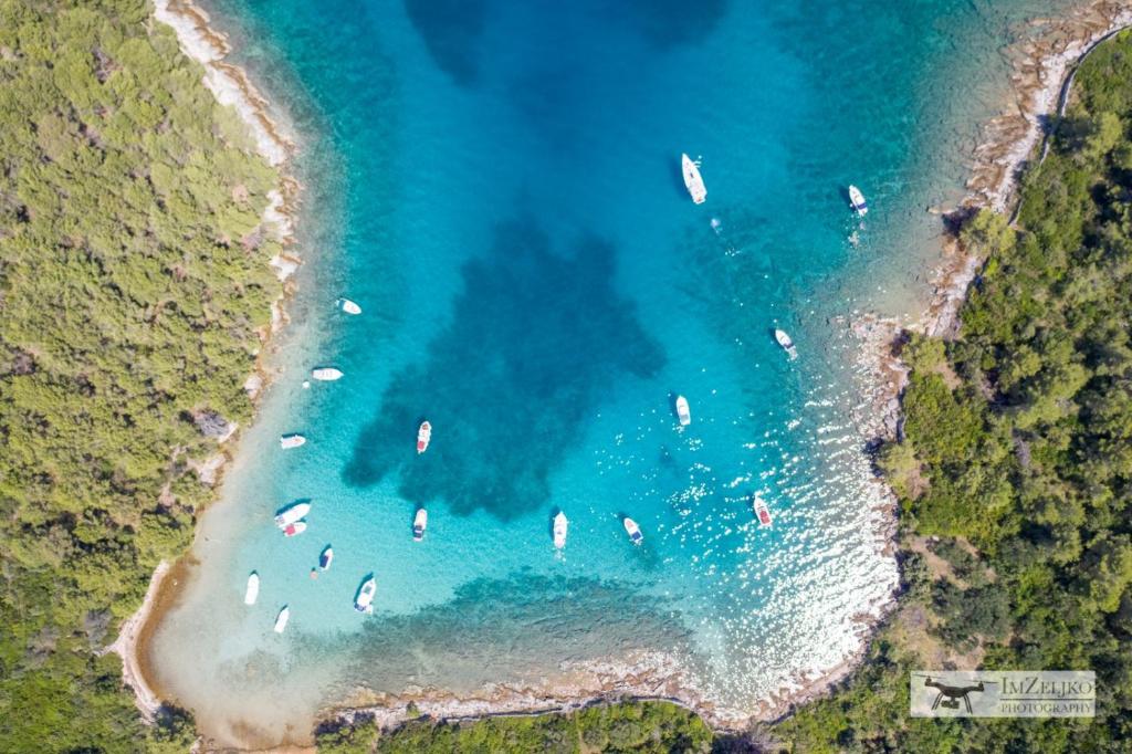 una vista aerea di una spiaggia con barche in acqua di Villa Miri a Privlaka (Brevilacqua)