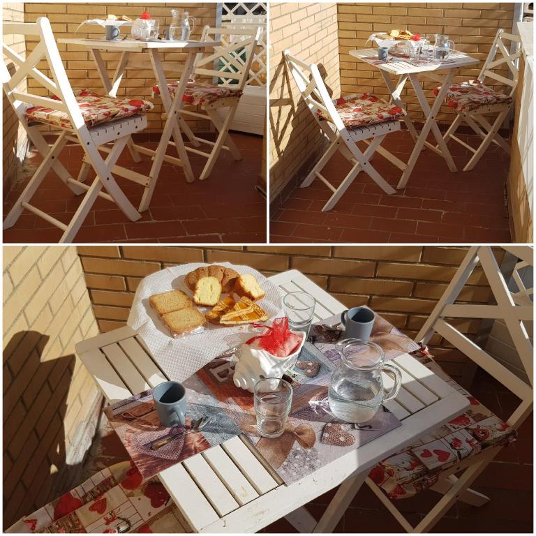 two pictures of a table and chairs with food on it at THAT'S AMORE FIUMICINO Airport in Fiumicino