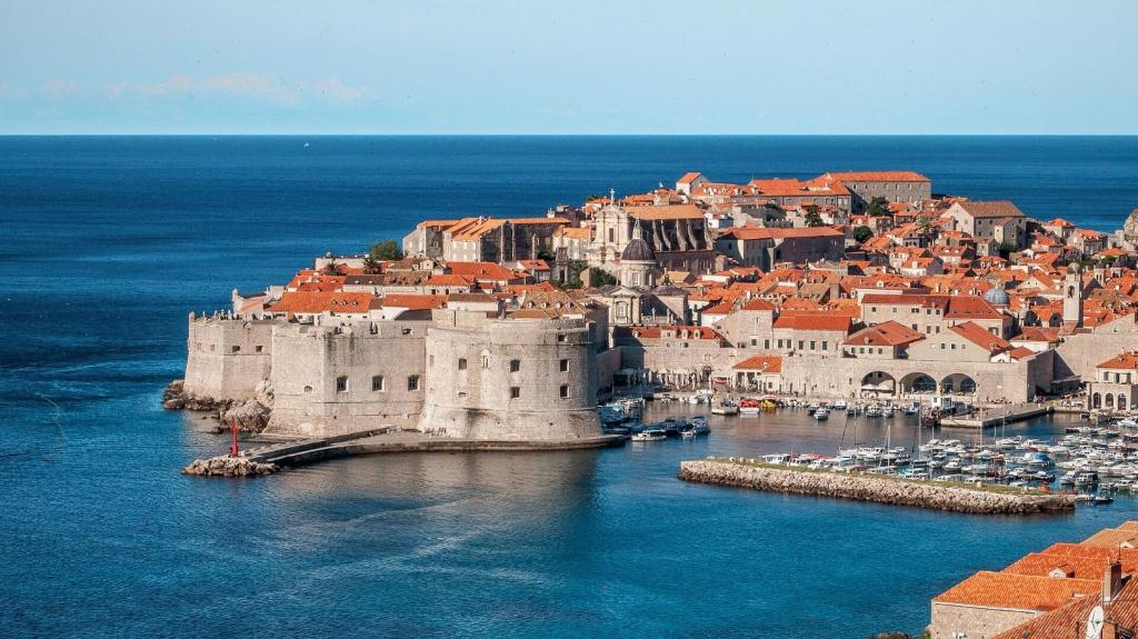an aerial view of a town on the water at Apartments Peppino - Old Town in Dubrovnik