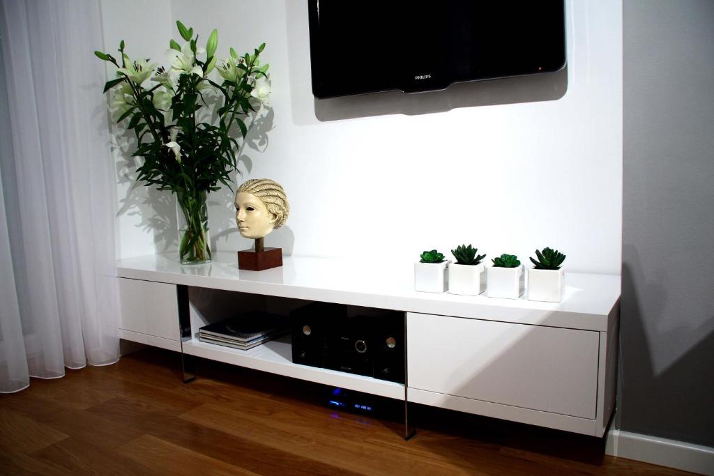 Televízia a/alebo spoločenská miestnosť v ubytovaní Apartment Akvarel