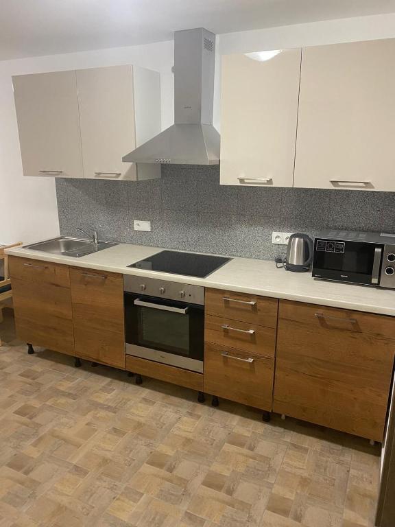 Kuchyň nebo kuchyňský kout v ubytování Apartmány Míra