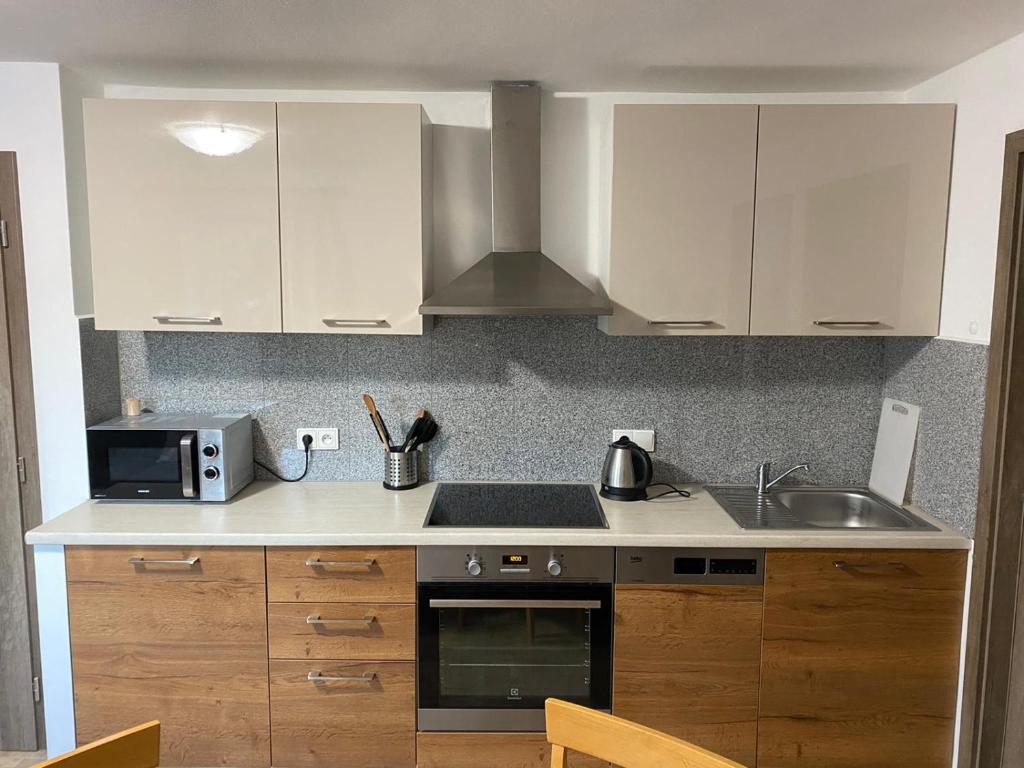 Kuchyň nebo kuchyňský kout v ubytování Apartmány Míra