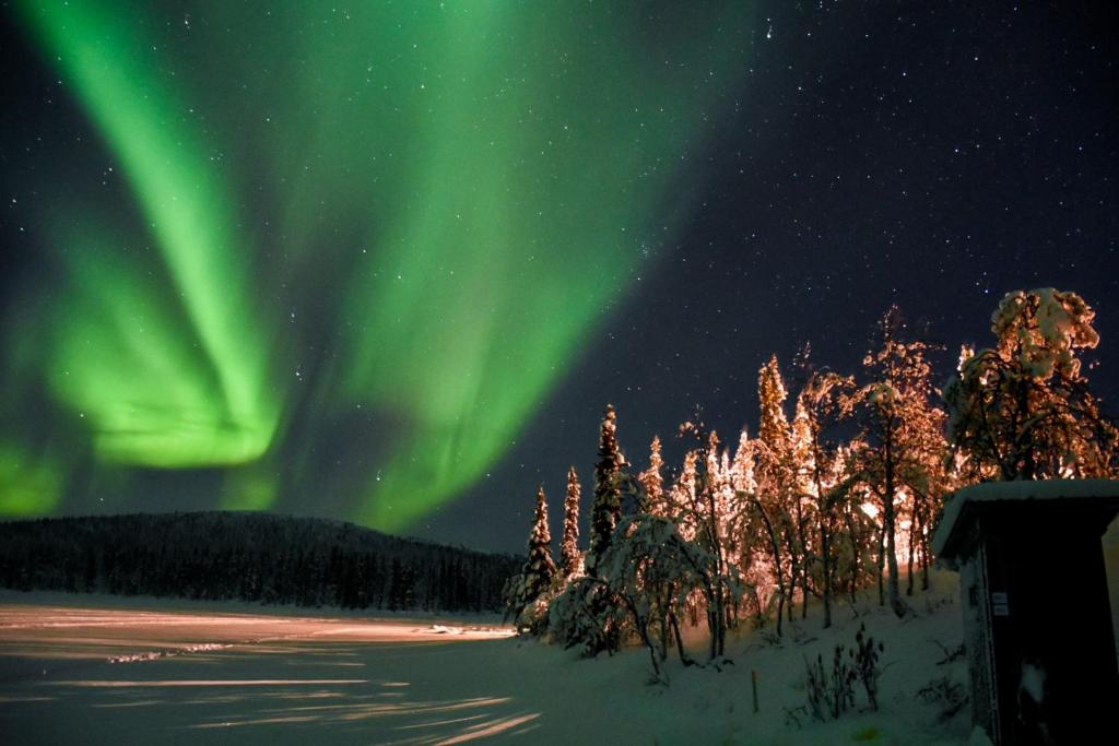 una imagen de la aurora bailando en el cielo en Arctic Paradise, en Koskullskulle
