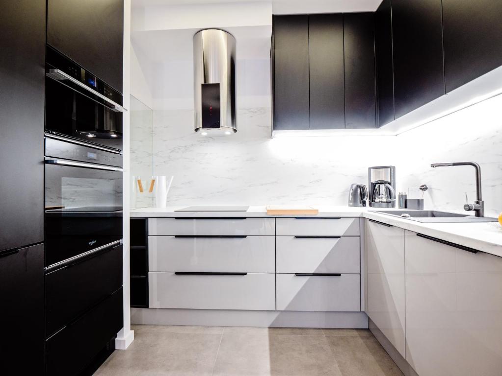 Kuchyňa alebo kuchynka v ubytovaní Apartamenty Homely Place Koziołki - Stary Rynek - Parking