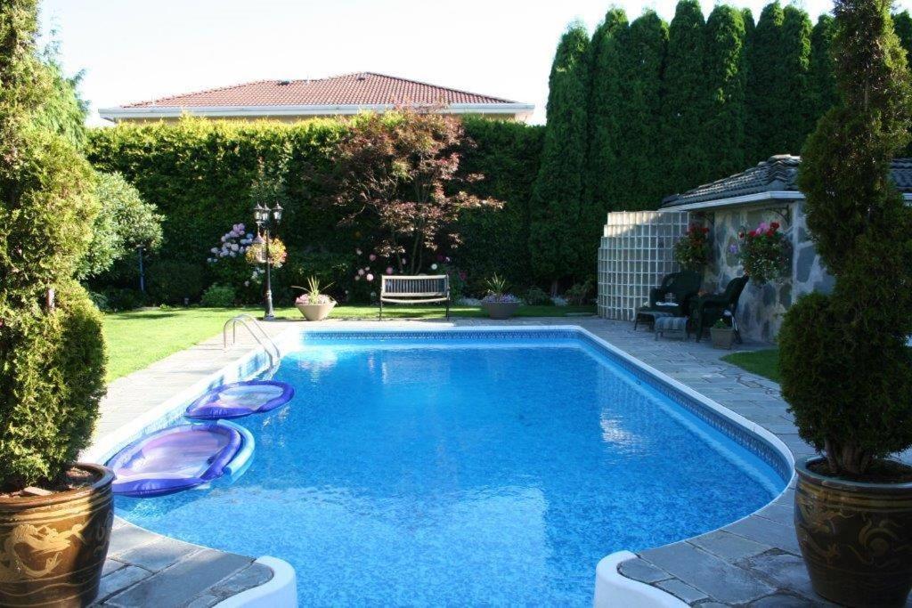 uma piscina com água azul num quintal em The Stone Hedge Bed and Breakfast em Richmond