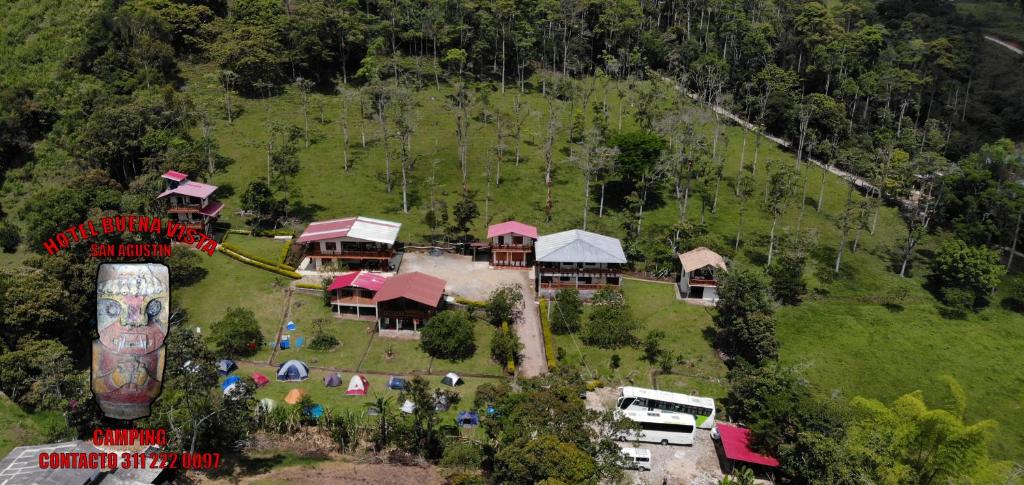an aerial view of a house on a hill at Hospedaje y Camping Buena Vista in San Agustín