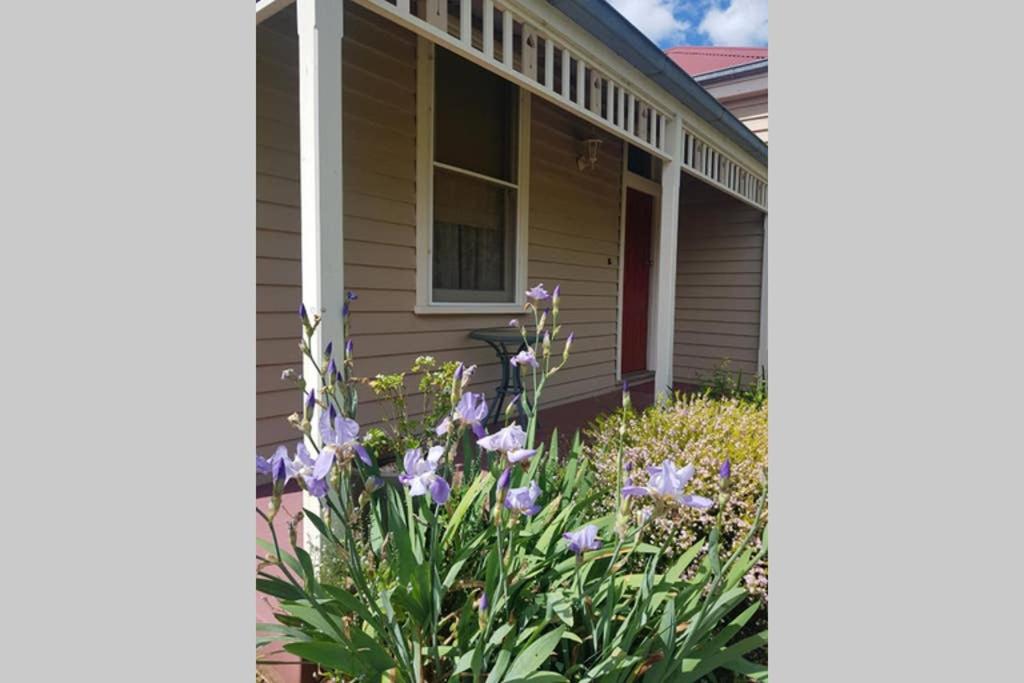 a house with purple flowers in the front yard at Kenmaur Cottage in Kyneton