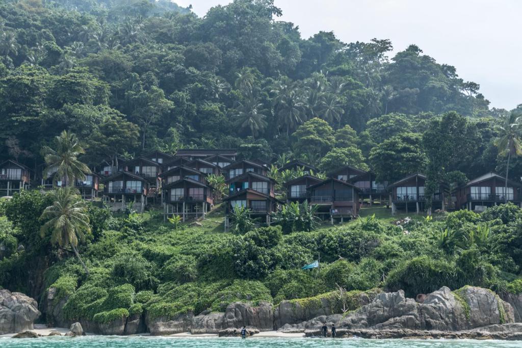 a view of the resort from the water at D Rock Garden Resort in Perhentian Island