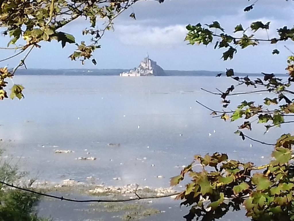 - une vue sur l'eau et un château au loin dans l'établissement Entre Mont St Michel et Merveille, à Vains