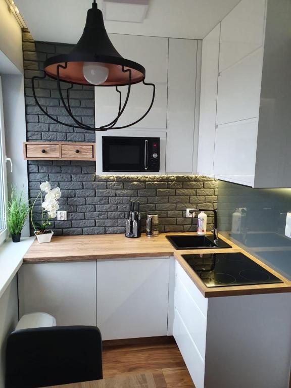 Kuchyňa alebo kuchynka v ubytovaní Nowe Apartamenty Iława Odnowiciela z klimatyzacją