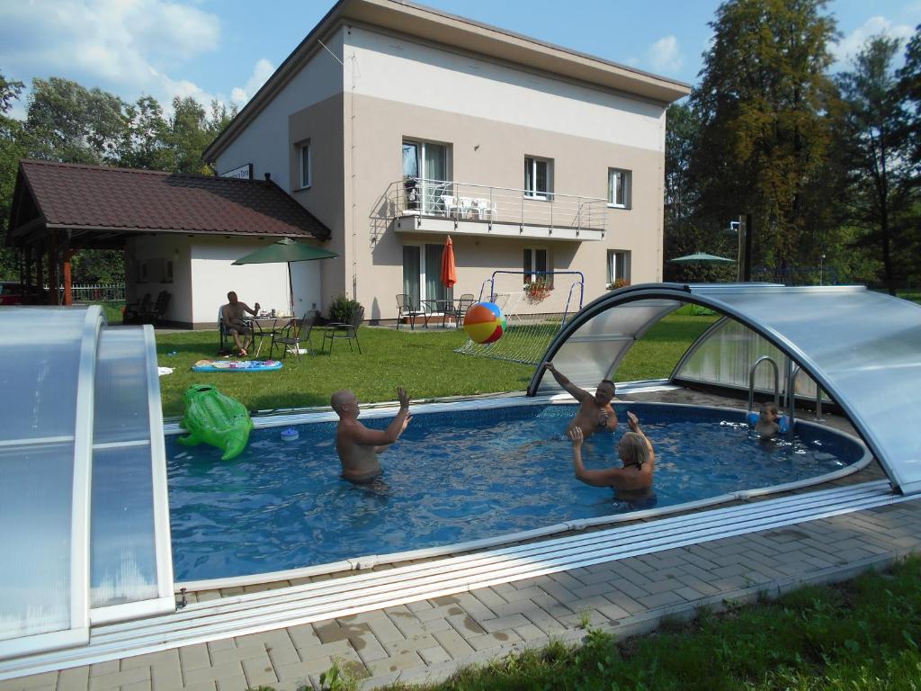 un grupo de niños jugando en una piscina en Apartmán u Toma, en Frýdlant nad Ostravicí