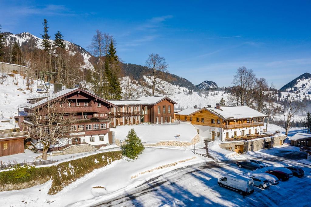 an aerial view of a resort in the snow at Berghotel Sudelfeld in Bayrischzell
