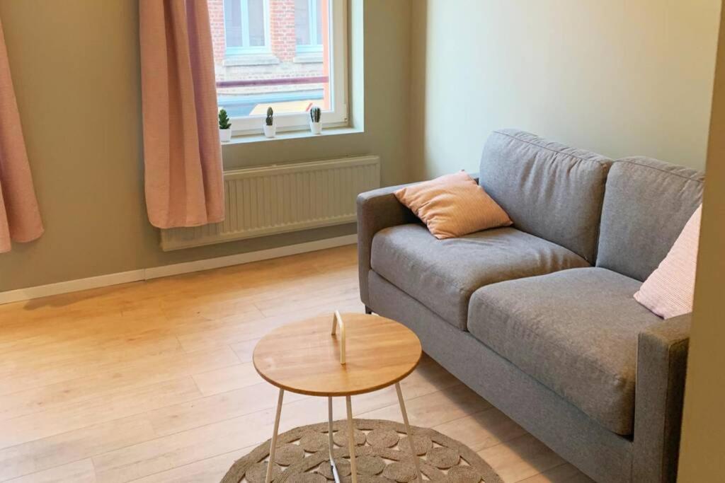 - un salon avec un canapé et une table dans l'établissement Caudry : Magnifique studio plein centre, à Caudry