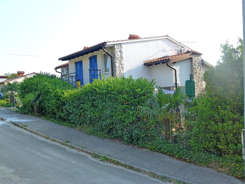una casa con una ventana azul y una calle en Apartment Franc, en Njivice
