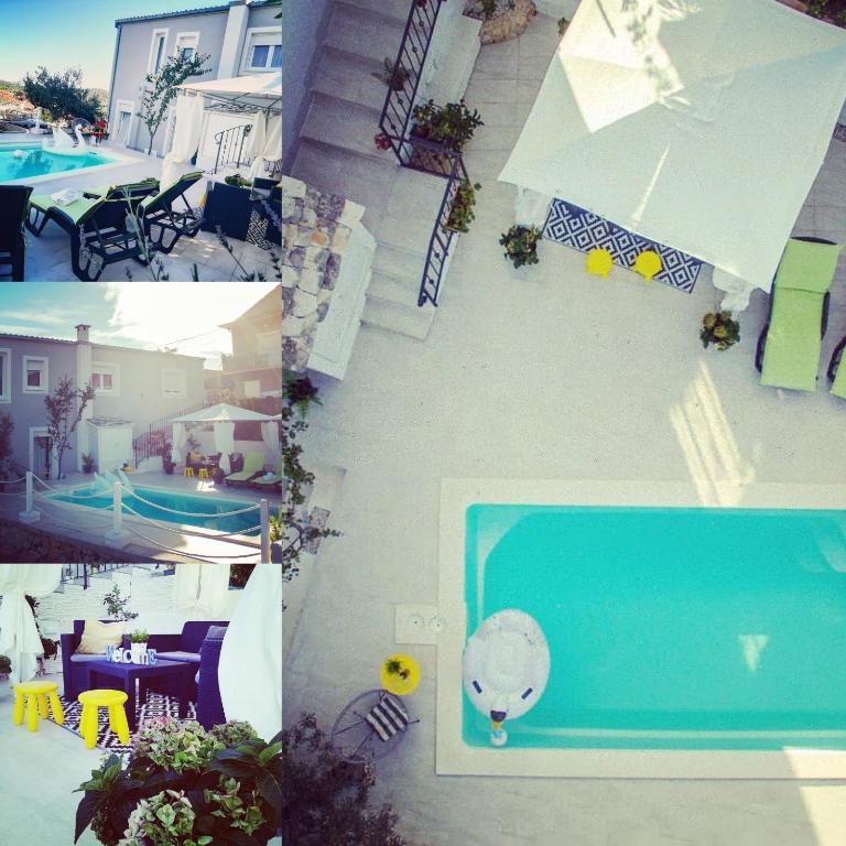 a collage of photos of a swimming pool with a pool at Apartment Nanara in Gustirna