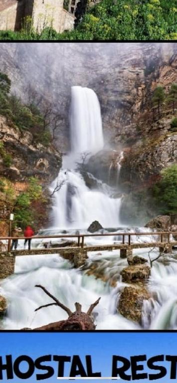 a picture of a waterfall with the words hoshimura at Casa rural LAS TABLAS in Riópar