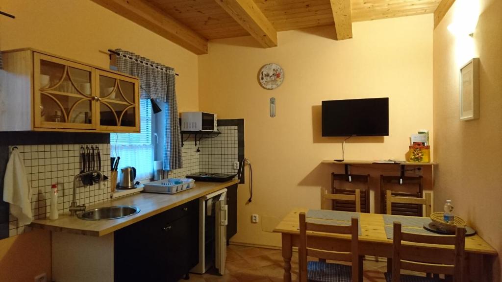 Kuchyň nebo kuchyňský kout v ubytování Penzion Na Lednické