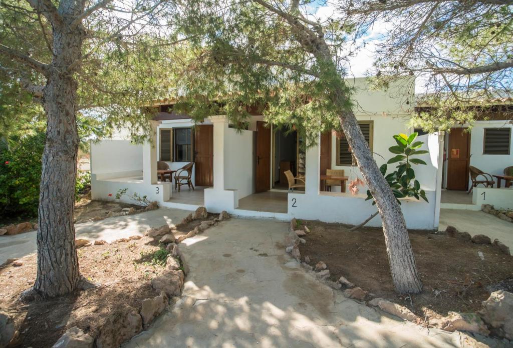 a house with two trees in front of it at APARTAMENTOS CASA EUGENIO FORMENTERA in La Savina