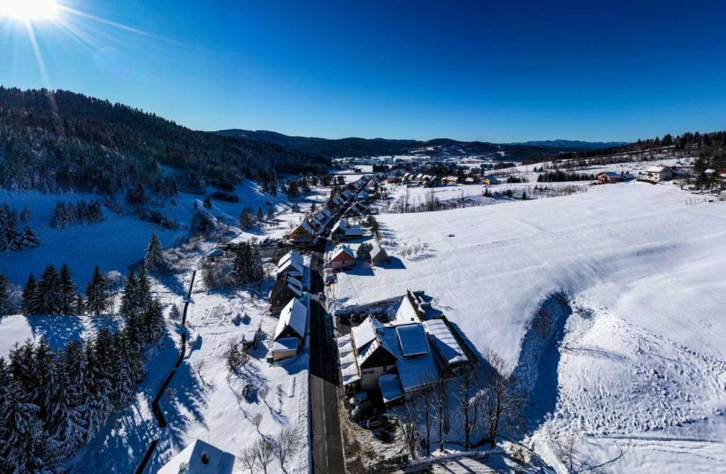 an aerial view of a ski resort in the snow at Pansion Bijela Ruža - a la carte in Ravna Gora
