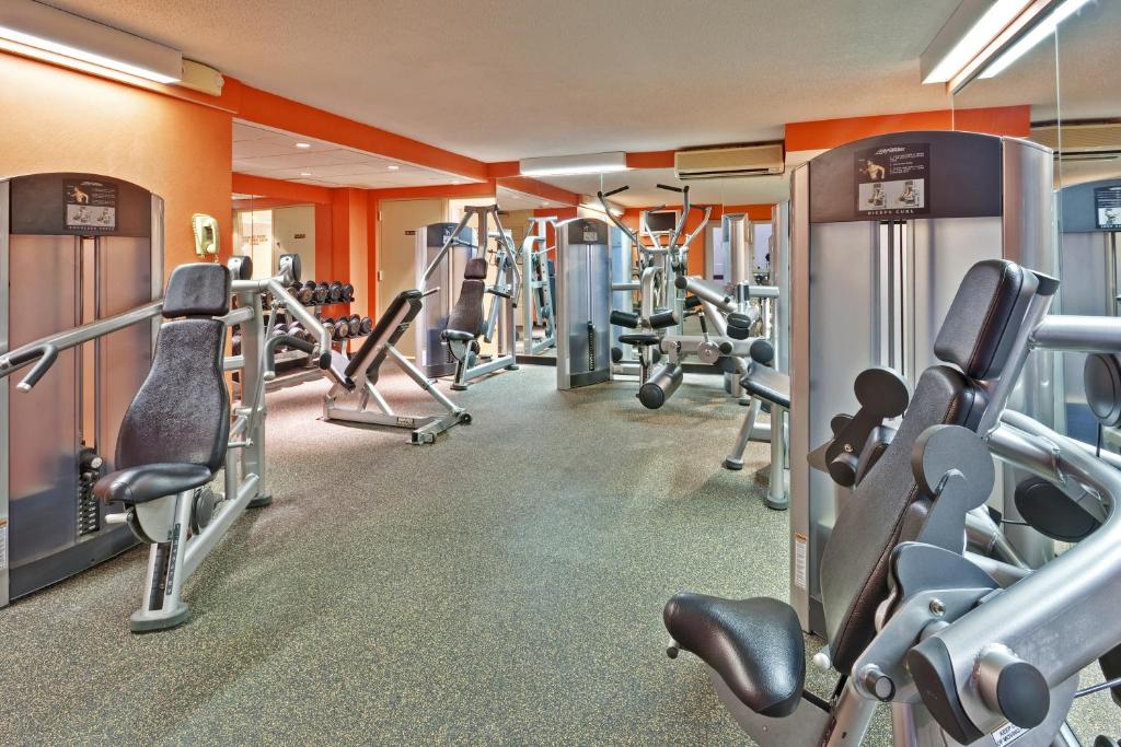 a gym with treadmills and cardio machines at Crowne Plaza Chicago O'Hare Hotel & Conference Center by IHG in Rosemont