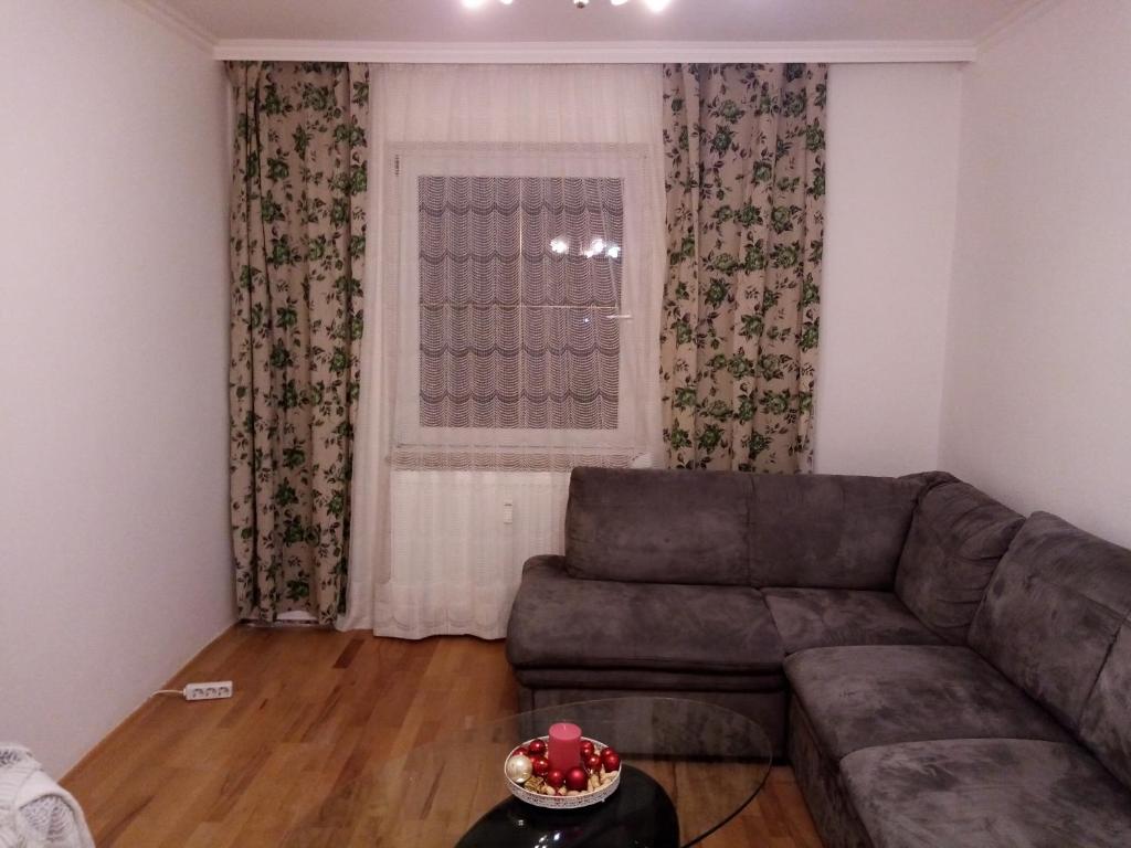 a living room with a couch and a window at Apartmany Lend in Lend