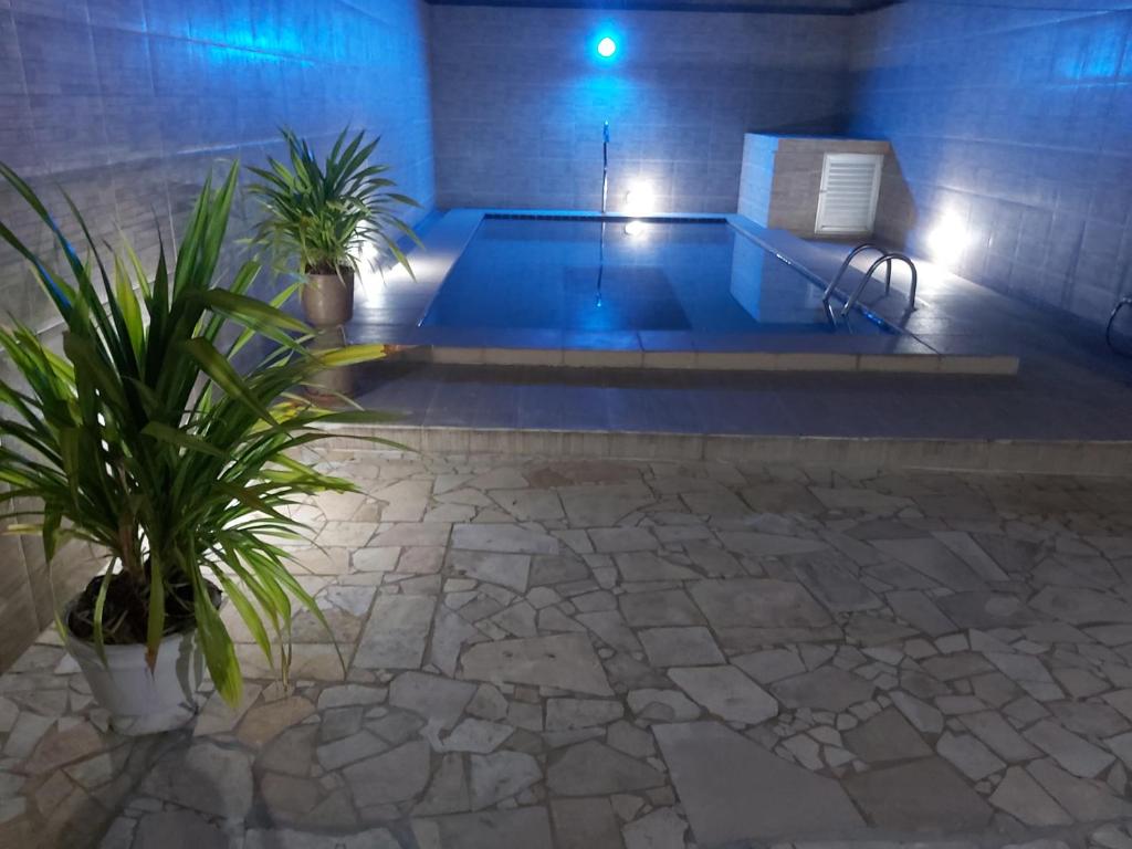 een zwembad met planten in een gebouw bij Maragogi - Casa com piscina in Maragogi