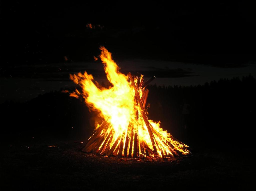 a bonfire is lit up at night at Pohlametsa Holiday House in Nüpli