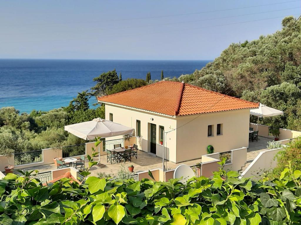 een huis met uitzicht op de oceaan bij Marina Apartments in Kokkari