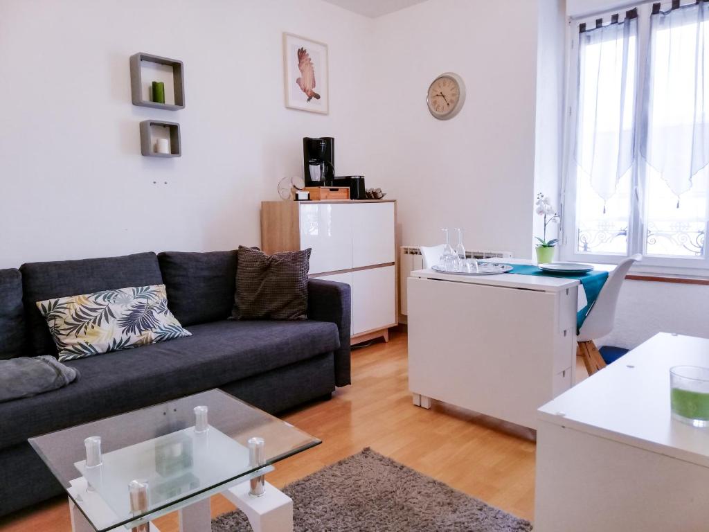 un salon avec un canapé et une table dans l'établissement Le duc de Vichy, à Vichy