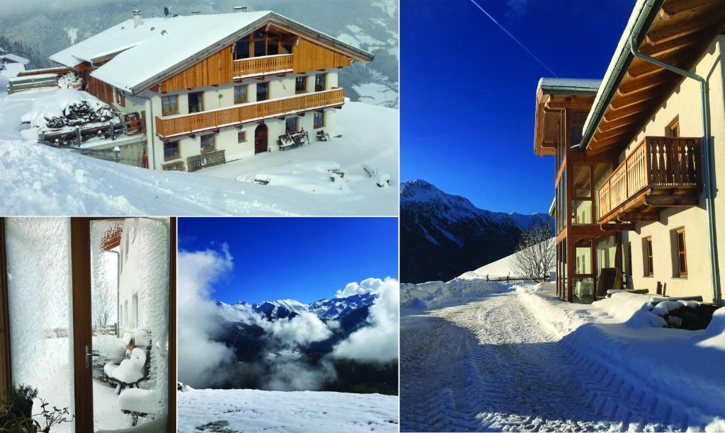 a collage of pictures of a building in the snow at Knappnhof in Campo di Trens