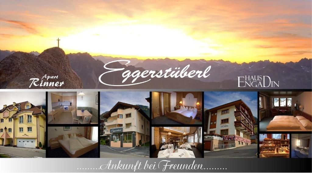 un collage d’images de maisons et de bâtiments différents dans l'établissement Eggerstüberl, à Ischgl