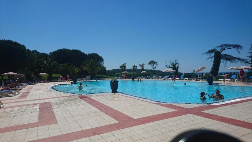 a large swimming pool with people in the water at appartement domaine de Bordaberry Urrugne in Urrugne