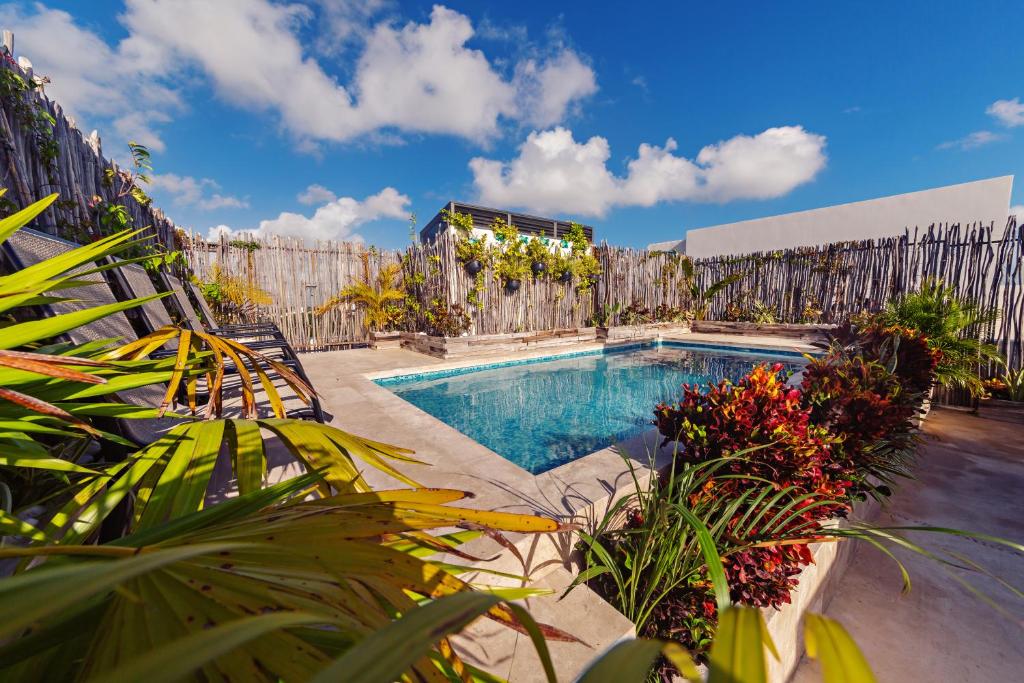 uma piscina num quintal com plantas em Mararena Condos by Nah Hotels em Playa del Carmen