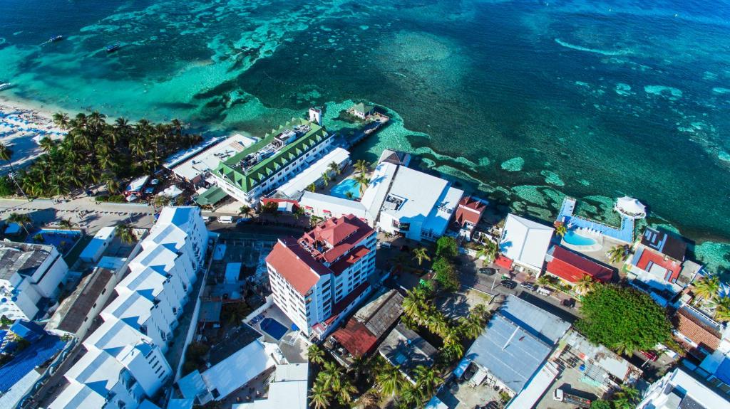 an aerial view of a city and the ocean at Penthouse San Andres Isla in San Andrés