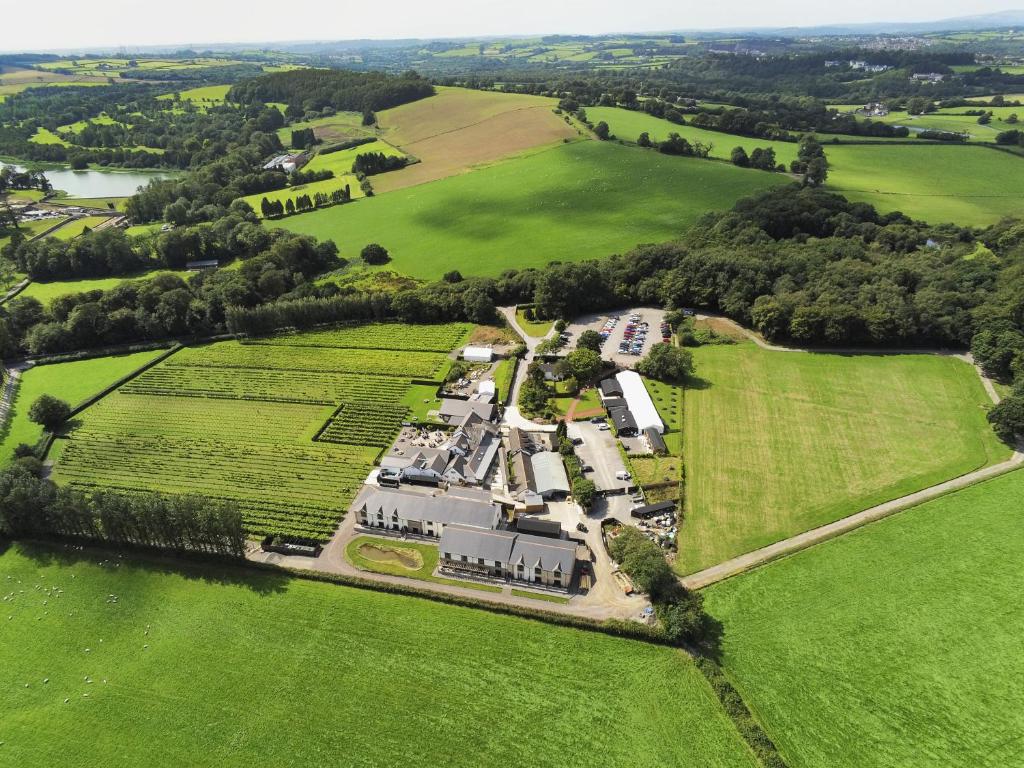 an aerial view of an estate with a farm at Llanerch Vineyard Hotel in Hensol