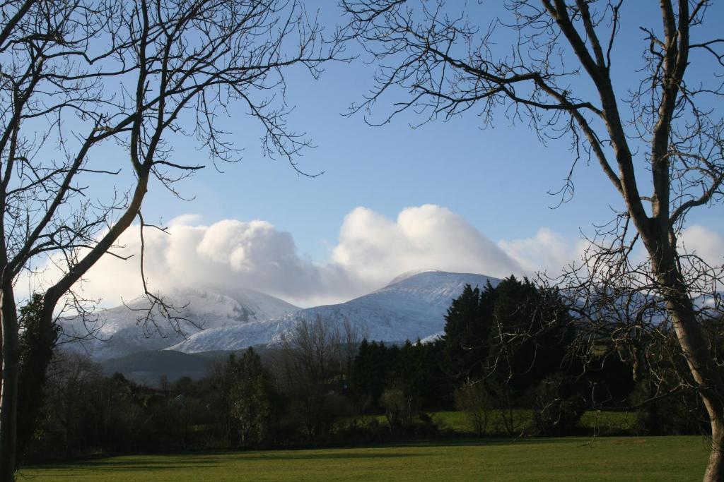 einen Berg in der Ferne mit Wolken am Himmel in der Unterkunft Tuck Mill Cottage in Castlewellan