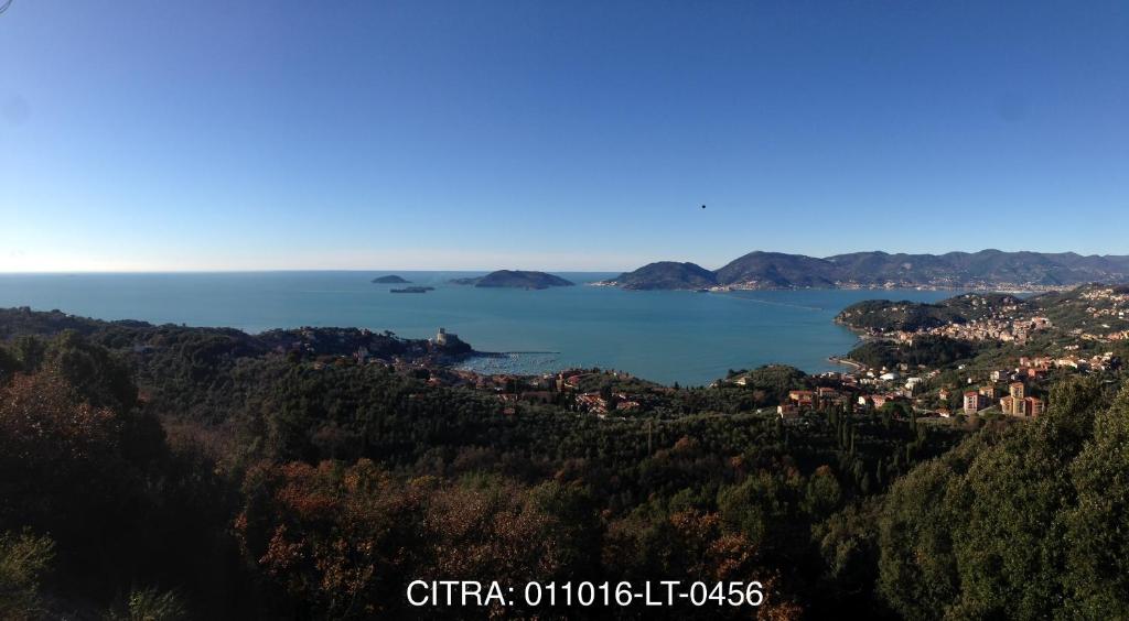 a view of a large body of water with trees at La Gora, tra mare e sentieri in Lerici