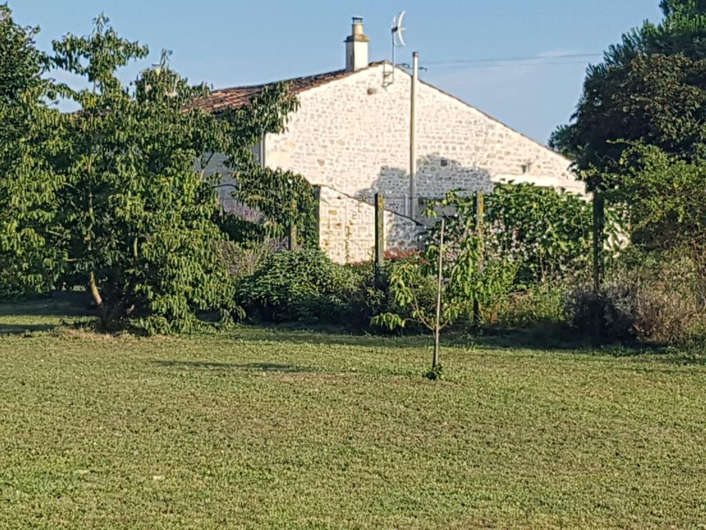 un pequeño árbol en un campo frente a una casa en La Galerne, en Montpellier-de-Médillan